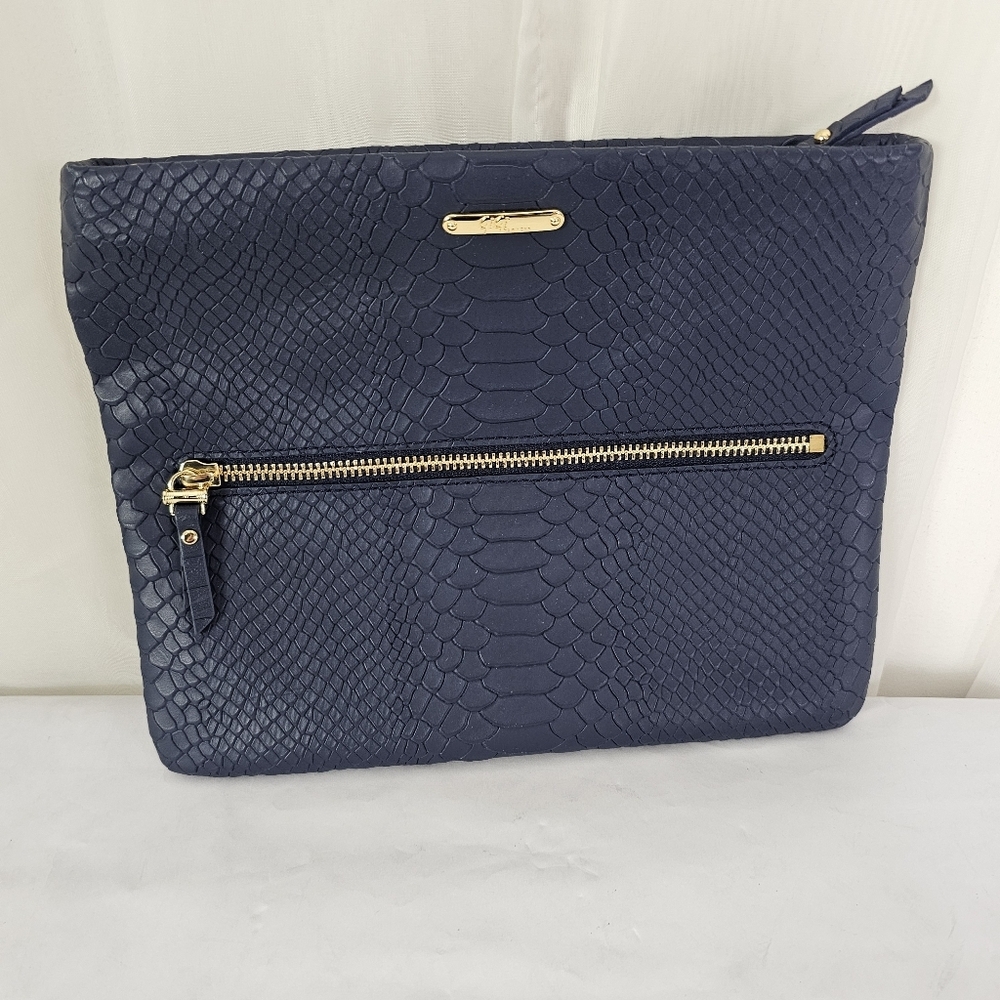 GiGi New York Navy Blue Clutch Bag Reptile Texture